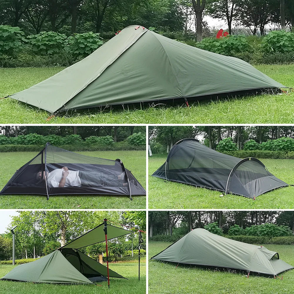 Ultralight Outdoor Single Person Camping Tent Water Resistant Tent Aviation Aluminum Support Portable Sleeping Bag Tent