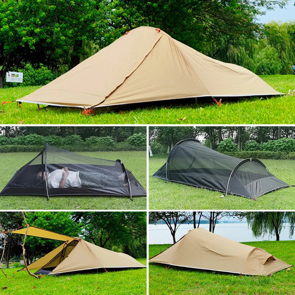 Outdoor Camping Tent Single Person Camping Tent Water Resistant Tent Aviation Aluminum Support Portable Sleeping Bag Tent
